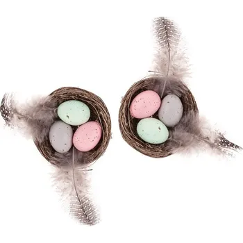 Velikonoční dekorace DP Craft Hnízda s vajíčky a peřím 5,5 cm, 2ks