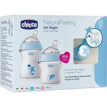 Kojenecká láhev CHICCO Set dárkový Natural Feeling + Air dudlík - chlapec