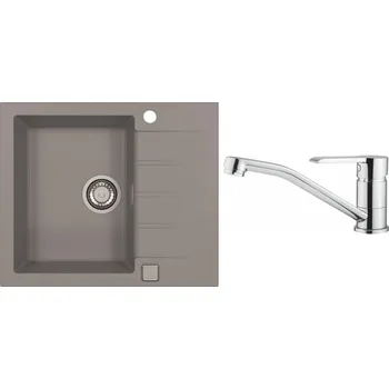 Granitový dřez Alveus Set Cadit 10 Granitový dřez s odkapem 590x500 mm + baterie Ruta chrom, beton, SETA22013