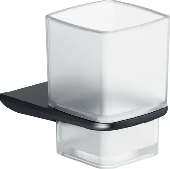 Držák na kartáček kielle Vega - Sklenka na kartáčky a pastu s držákem, matné sklo/matná černá