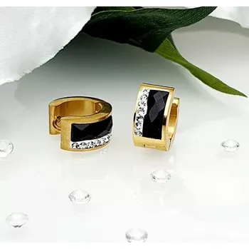 Náušnice Dámské ocelové náušnice kruhy zlaté - černá