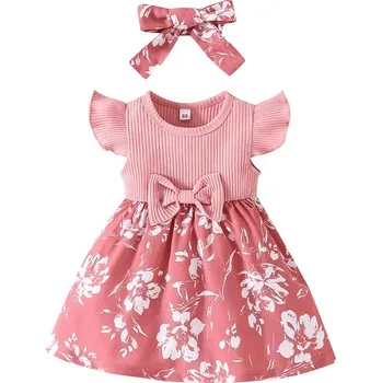 Kojenecké šaty Kojenecké šatičky s květovanou sukní a čelenkou (3-24 měsíců) Barva: růžová C, Velikost: 86 cm (12-18 měsíců)