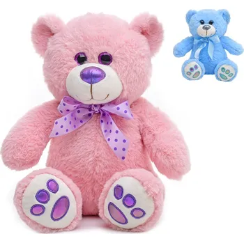 plyšák Medvěd plyšový 20 cm sedící s mašlí - mix barev (modrá, růžová)