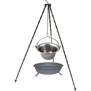 Outdoor vaření Trojnožka 1,25 m, ohniště a gulášový kotlík železný 15 litrů ( klasický železný kotlík na guláš 15 litrů a trojnožka ocelová 1,25 metr s ohništěm)