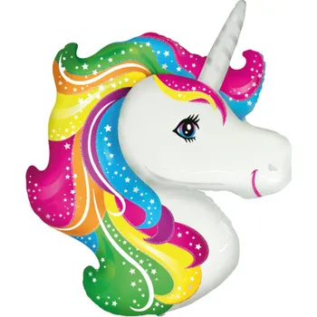 Party dekorace Foliový balonek hlava jednorožce - duhový light 60 cm