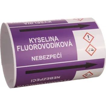 Páska na značení potrubí Signus M25 - KYSELINA FLUOROVODÍKOVÁ Samolepka 100 x 77 mm, délka 1,5 m, Kód: 26069