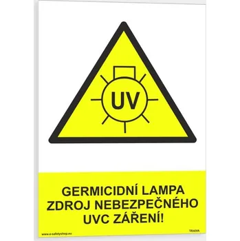 Germicidní lampa zdroj nebezpečného UVC záření! Plast 210 x 297 mm (A4) tl. 0.5 mm - Kód: 15381