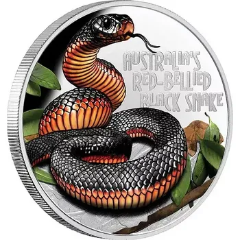 SMRTÍCÍ A NEBEZPEČNÝ PAKOBRA ČERVENOBŘICHÁ coin Deadly and Dangerous Red-Bellied Black Snake – 1 oz stříbrná mince