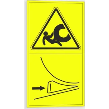 Výstraha - Zajisti stroj proti pohybu Zajisti mobilní stroj klínem proti samovolnému pojezdu Samolepka 95 x 175 mm tl. 0.1 mm - Kód: 09146