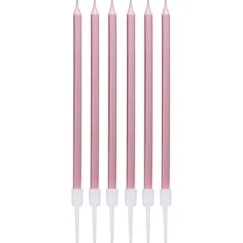 Party dekorace Dortové svíčky s držátky - rosegold metalické 13,5 cm - 6 ks