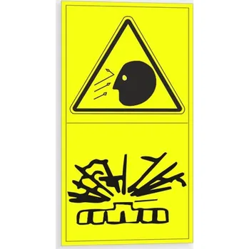 Výstraha - Riziko zásahu obličeje odletujícími částmi 12 ks (45 x 85 mm) na archu A4, Samolepka tl. 0.1 mm - Kód: 09298