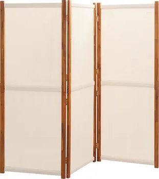Paraván 3dílný paraván akáciové dřevo/textilen 210 x 180 cm krémově bílý