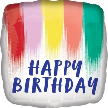 Foliový balonek čtverec Duha - Happy Birthday 43 cm