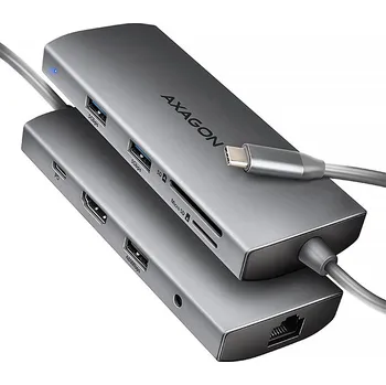 Notebook AXAGON HMC-8HLSA, USB 5Gbps hub, 3x USB-A, HDMI 4k/60Hz, RJ-45 GLAN, SD/microSD, audio, PD 100W