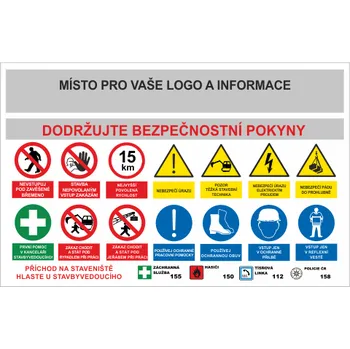 Značení Bezpečnostní tabule na stavbu (banner)- Areál stavby 1000 x 650 mm tl. 1 mm, S MÍSTEM PRO VAŠE LOGO A INFORMACE, Kód: 16819