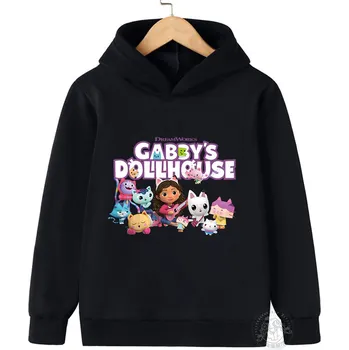 Chlapecký svetr Gabby's Dollhouse Dětská mikina s potiskem na motivy oblíbeného seriálu "Gabby's Dollhouse" (bílá, černá, červená) Barva: černá 3 (hs), Velikost: 160