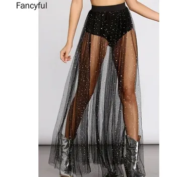 Dámská sukně Černá maxi sukně s flitry - černá,M