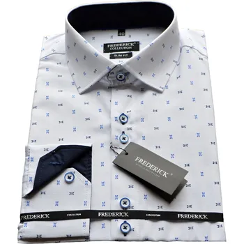 Pánská košile Pánská košile s dlouhým rukávem - střih SLIM - vzor F147 - bílá s modrým vzorem - 46