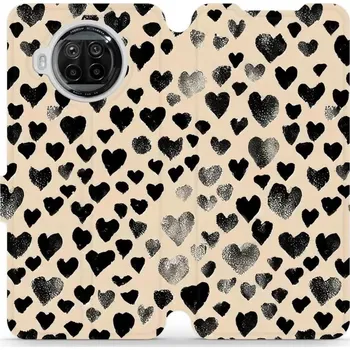 Pouzdro na mobilní telefon Flipové pouzdro Mobiwear - Xiaomi Mi 10T Lite - VA51S Černá srdíčka (Knížkové flip pouzdro, obal, kryt na mobil Xiaomi Mi 10T Lite - VA51S Černá srdíčka, materiál Umělá kůže + TPU - ochrana 360°, stojánek, silikonová vanička, magnetické zavírání)