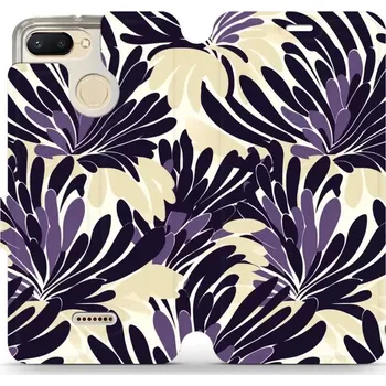 Pouzdro na mobilní telefon Flipové pouzdro Mobiwear - Xiaomi Redmi 6 - VA47S Fialová flóra (Knížkové flip pouzdro, obal, kryt na mobil Xiaomi Redmi 6 - VA47S Fialová flóra, materiál Umělá kůže + TPU - ochrana 360°, stojánek, silikonová vanička, magnetické zavírání)