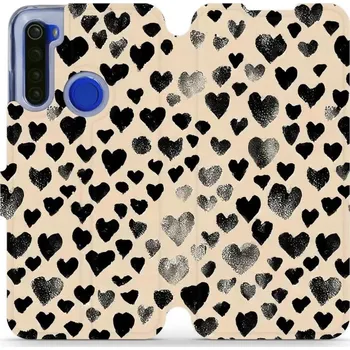 Pouzdro na mobilní telefon Flipové pouzdro Mobiwear - Xiaomi Redmi Note 8T - VA51S Černá srdíčka (Knížkové flip pouzdro, obal, kryt na mobil Xiaomi Redmi Note 8T - VA51S Černá srdíčka, materiál Umělá kůže + TPU - ochrana 360°, stojánek, silikonová vanička, magnetické zavírání)