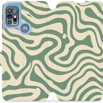 Pouzdro na mobilní telefon Flipové pouzdro Mobiwear - Motorola Moto G20 - VA57S Zelené a béžové zkrouceniny (Knížkové flip pouzdro, obal, kryt na mobil Motorola Moto G20 - VA57S Zelené a béžové zkrouceniny, materiál Umělá kůže + TPU - ochrana 360°, stojánek, silikonová vanička,)