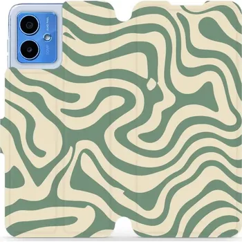 Pouzdro na mobilní telefon Flipové pouzdro Mobiwear - Motorola Moto G14 - VA57S Zelené a béžové zkrouceniny (Knížkové flip pouzdro, obal, kryt na mobil Motorola Moto G14 - VA57S Zelené a béžové zkrouceniny, materiál Umělá kůže + TPU - ochrana 360°, stojánek, silikonová vanička,)