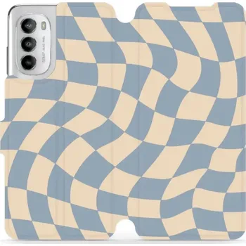 Pouzdro na mobilní telefon Flipové pouzdro Mobiwear - Motorola Moto G82 5G - VA59S Modrá a béžová šachovnice (Knížkové flip pouzdro, obal, kryt na mobil Motorola Moto G82 5G - VA59S Modrá a béžová šachovnice, materiál Umělá kůže + TPU - ochrana 360°, stojánek, silikonová vanička,)