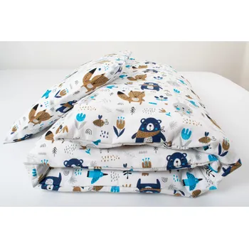 Povlečení Dětské povlečení flanel zvířátka tmavá modrá - 90x130 + 40x60 cm