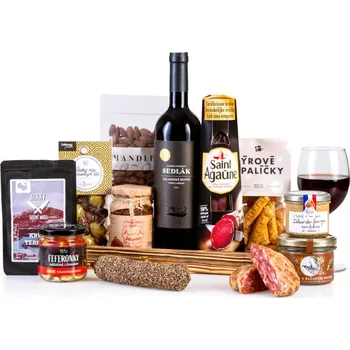 Dárkový potravinový koš Dárkový koš To nejlepší z masa a paštik s vínem