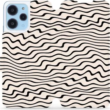 Pouzdro na mobilní telefon Flipové pouzdro Mobiwear - Xiaomi Redmi 12 - VA62S Vlnky na béžové (Knížkové flip pouzdro, obal, kryt na mobil Xiaomi Redmi 12 - VA62S Vlnky na béžové, materiál Umělá kůže + TPU - ochrana 360°, stojánek, silikonová vanička, magnetické zavírání)