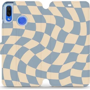 Pouzdro na mobilní telefon Flipové pouzdro Mobiwear - Huawei Nova 3 - VA59S Modrá a béžová šachovnice (Knížkové flip pouzdro, obal, kryt na mobil Huawei Nova 3 - VA59S Modrá a béžová šachovnice, materiál Umělá kůže + TPU - ochrana 360°, stojánek, silikonová vanička, magnetické)
