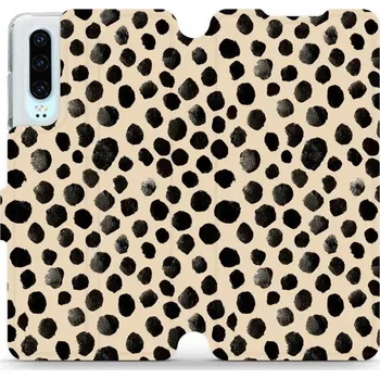 Pouzdro na mobilní telefon Flipové pouzdro Mobiwear - Huawei P30 - VA50S Černé puntíky (Knížkové flip pouzdro, obal, kryt na mobil Huawei P30 - VA50S Černé puntíky, materiál Umělá kůže + TPU - ochrana 360°, stojánek, silikonová vanička, magnetické zavírání)