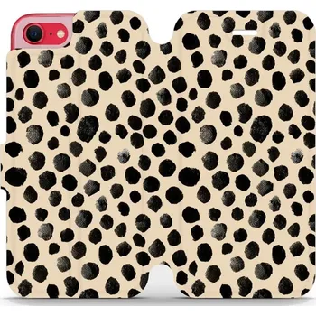 Pouzdro na mobilní telefon Flipové pouzdro Mobiwear - Apple iPhone 7 / 8 / SE 2020 / SE 2022 - VA50S Černé puntíky (Knížkové flip pouzdro, obal, kryt na mobil Apple iPhone 7 / 8 / SE 2020 / SE 2022 - VA50S Černé puntíky, materiál Umělá kůže + TPU - ochrana 360°, stojánek, silikonov