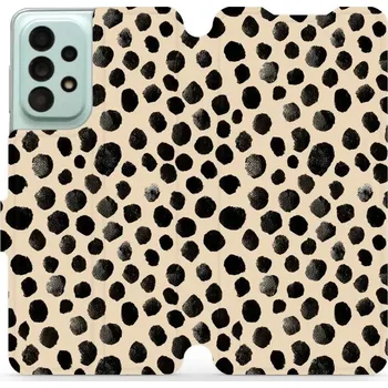Pouzdro na mobilní telefon Flipové pouzdro Mobiwear - Samsung Galaxy A33 5G - VA50S Černé puntíky (Knížkové flip pouzdro, obal, kryt na mobil Samsung Galaxy A33 5G - VA50S Černé puntíky, materiál Umělá kůže + TPU - ochrana 360°, stojánek, silikonová vanička, magnetické zavírání)