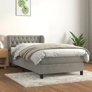 Ložnice vidaXL Box spring postel s matrací 90x190 cm samet [3127644] Barva: světle šedá