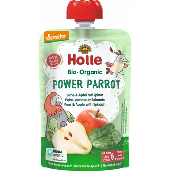 Holle Bio Power Parrot kapsička hruška s jablkem a špenátem pro děti od 6. měsíce, 100 g