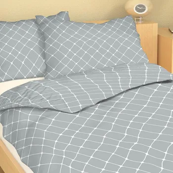 Povlečení Krepové povlečení bílá síť na šedé 9415-15 - 200x200 + 2x 70x90 cm