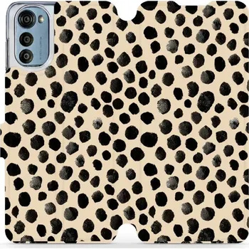 Pouzdro na mobilní telefon Flipové pouzdro Mobiwear - Motorola Moto E32 / E32s - VA50S Černé puntíky (Knížkové flip pouzdro, obal, kryt na mobil Motorola Moto E32 / E32s - VA50S Černé puntíky, materiál Umělá kůže + TPU - ochrana 360°, stojánek, silikonová vanička, magnetické zavírá