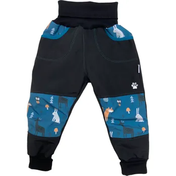 Vyrobeniny Dětské softshellové kalhoty s fleecem - modré se zvířátky 74 - 80