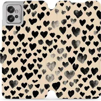 Pouzdro na mobilní telefon Flipové pouzdro Mobiwear - Motorola Moto G32 - VA51S Černá srdíčka (Knížkové flip pouzdro, obal, kryt na mobil Motorola Moto G32 - VA51S Černá srdíčka, materiál Umělá kůže + TPU - ochrana 360°, stojánek, silikonová vanička, magnetické zavírání)