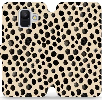 Pouzdro na mobilní telefon Flipové pouzdro Mobiwear - Samsung Galaxy A6 2018 - VA50S Černé puntíky (Knížkové flip pouzdro, obal, kryt na mobil Samsung Galaxy A6 2018 - VA50S Černé puntíky, materiál Umělá kůže + TPU - ochrana 360°, stojánek, silikonová vanička, magnetické zavírání)