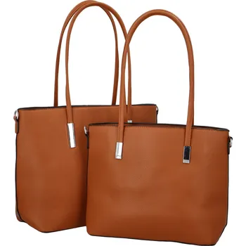 Kabelka Set dvou dámských koženkových kabelek na rameno Cherana, hnědá