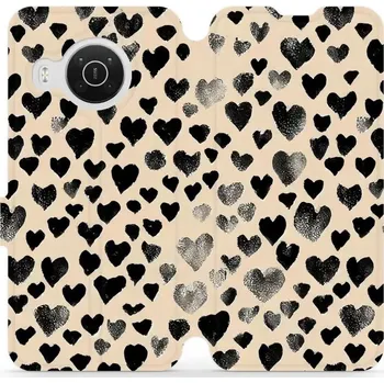 Pouzdro na mobilní telefon Flipové pouzdro Mobiwear - Nokia X10 - VA51S Černá srdíčka (Knížkové flip pouzdro, obal, kryt na mobil Nokia X10 - VA51S Černá srdíčka, materiál Umělá kůže + TPU - ochrana 360°, stojánek, silikonová vanička, magnetické zavírání)