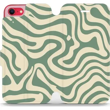 Pouzdro na mobilní telefon Flipové pouzdro Mobiwear - Apple iPhone 7 / 8 / SE 2020 / SE 2022 - VA57S Zelené a béžové zkrouceniny (Knížkové flip pouzdro, obal, kryt na mobil Apple iPhone 7 / 8 / SE 2020 / SE 2022 - VA57S Zelené a béžové zkrouceniny, materiál Umělá kůže + TPU - ochra