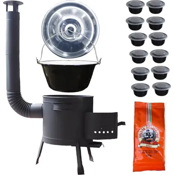 Kempingové nádobí Smaltovaný kotlík 25 L (1,2 mm) + silnostěnná (1,5 mm) žáruvzdorná kotlina BALKY STRONG 42 PLUS 600 + misky 12 ks + paprikové koření na guláš 100 g