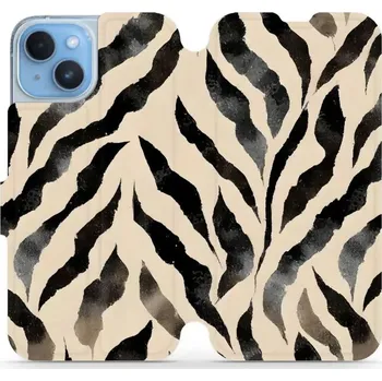 Pouzdro na mobilní telefon Flipové pouzdro Mobiwear - Apple iPhone 14 - VA53S Zebří (Knížkové flip pouzdro, obal, kryt na mobil Apple iPhone 14 - VA53S Zebří, materiál Umělá kůže + TPU - ochrana 360°, stojánek, silikonová vanička, magnetické zavírání)