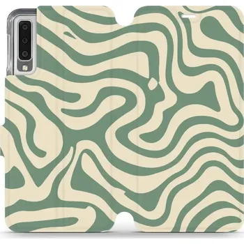 Pouzdro na mobilní telefon Flipové pouzdro Mobiwear - Samsung Galaxy A7 2018 - VA57S Zelené a béžové zkrouceniny (Knížkové flip pouzdro, obal, kryt na mobil Samsung Galaxy A7 2018 - VA57S Zelené a béžové zkrouceniny, materiál Umělá kůže + TPU - ochrana 360°, stojánek, silikonová)
