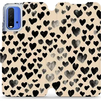 Pouzdro na mobilní telefon Flipové pouzdro Mobiwear - Xiaomi Redmi 9T - VA51S Černá srdíčka (Knížkové flip pouzdro, obal, kryt na mobil Xiaomi Redmi 9T - VA51S Černá srdíčka, materiál Umělá kůže + TPU - ochrana 360°, stojánek, silikonová vanička, magnetické zavírání)