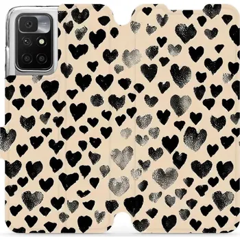 Pouzdro na mobilní telefon Flipové pouzdro Mobiwear - Xiaomi Redmi 10 / Redmi 10 2022 - VA51S Černá srdíčka (Knížkové flip pouzdro, obal, kryt na mobil Xiaomi Redmi 10 / Redmi 10 2022 - VA51S Černá srdíčka, materiál Umělá kůže + TPU - ochrana 360°, stojánek, silikonová vanička,)